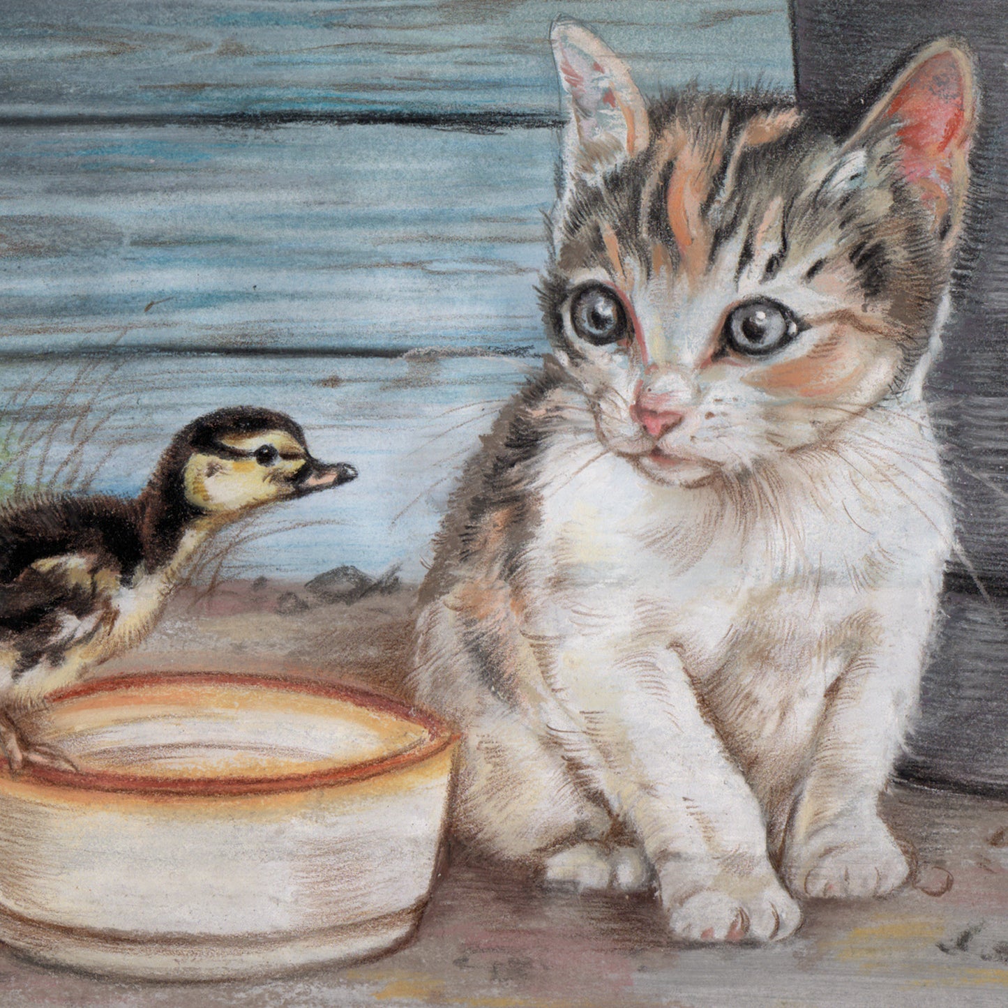 Quadratische Karte - Katze und Küken - Freunde fürs Leben