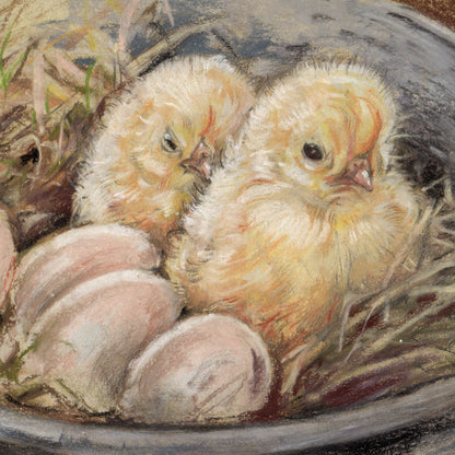 Square card - 2 chicks present, 3 more to go... (Chicken print)