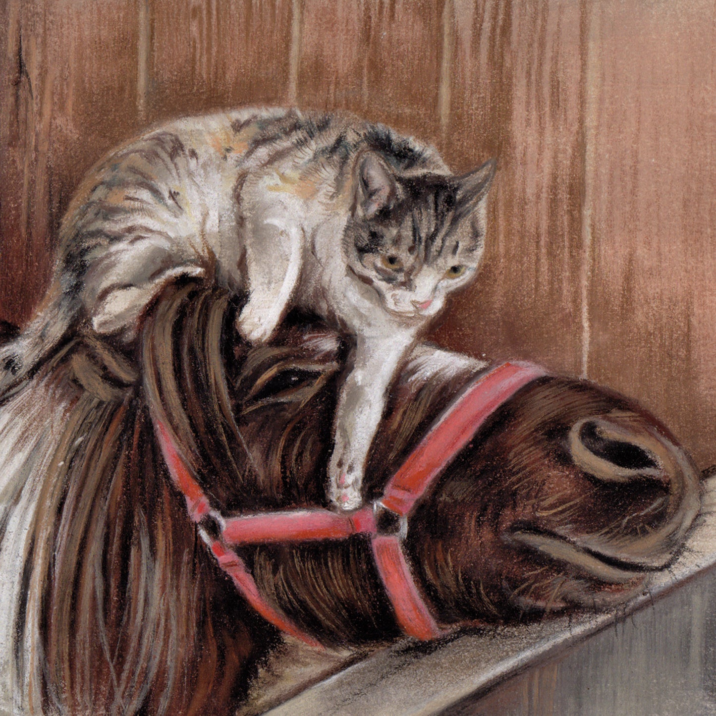 Square Card - If she hadn't drawn it, you would never have believed it... (horse and cat)