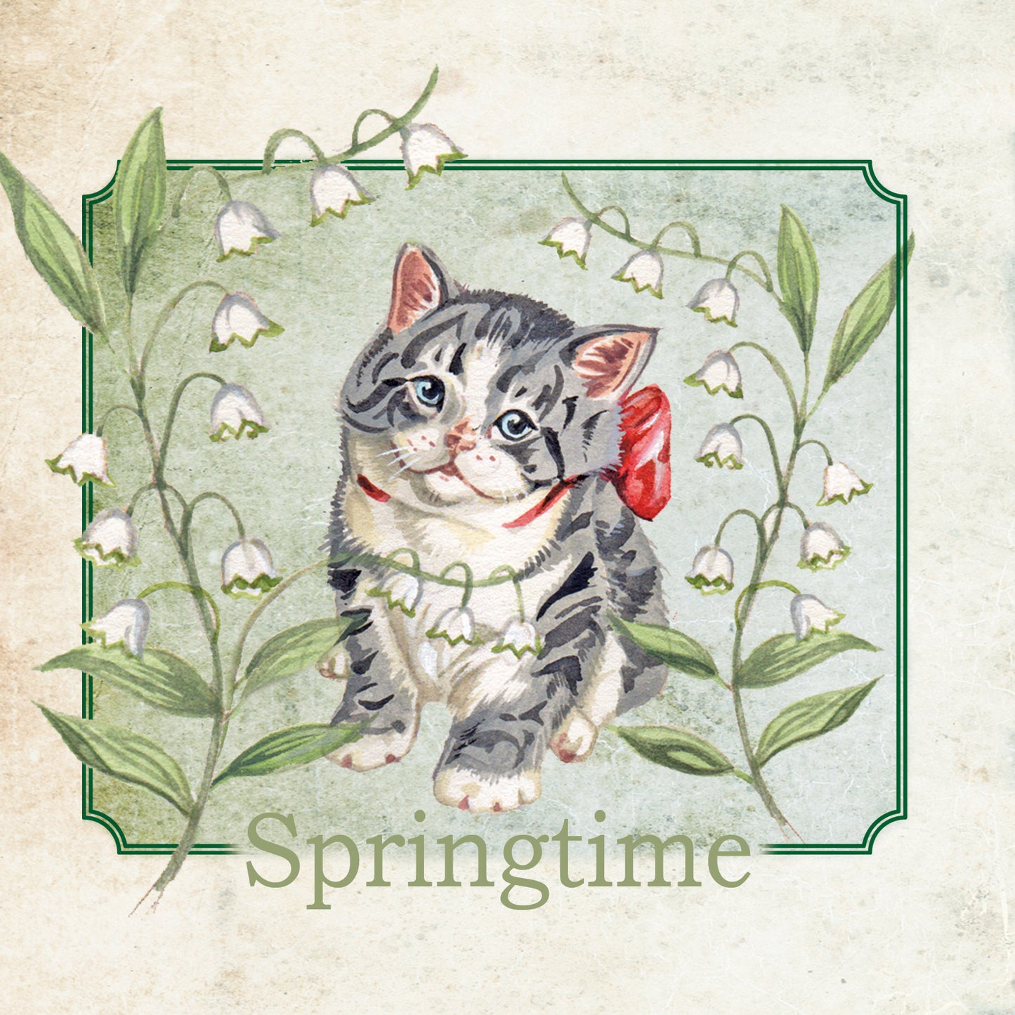 Quadratische Karte – Frühling (Katzenmotiv)