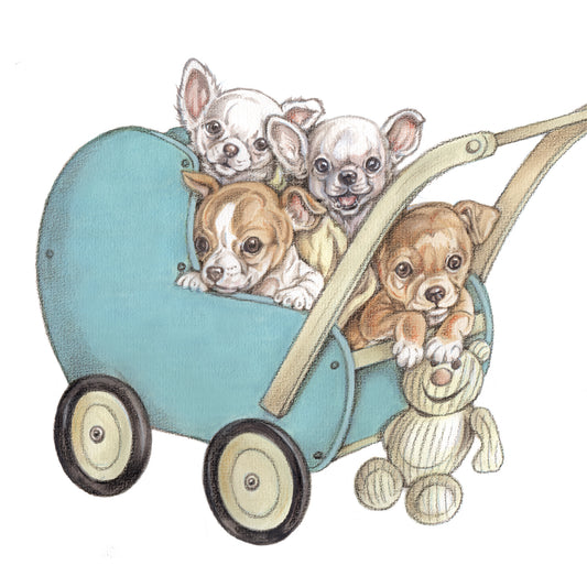 Square card - Chihuahua family - Pram