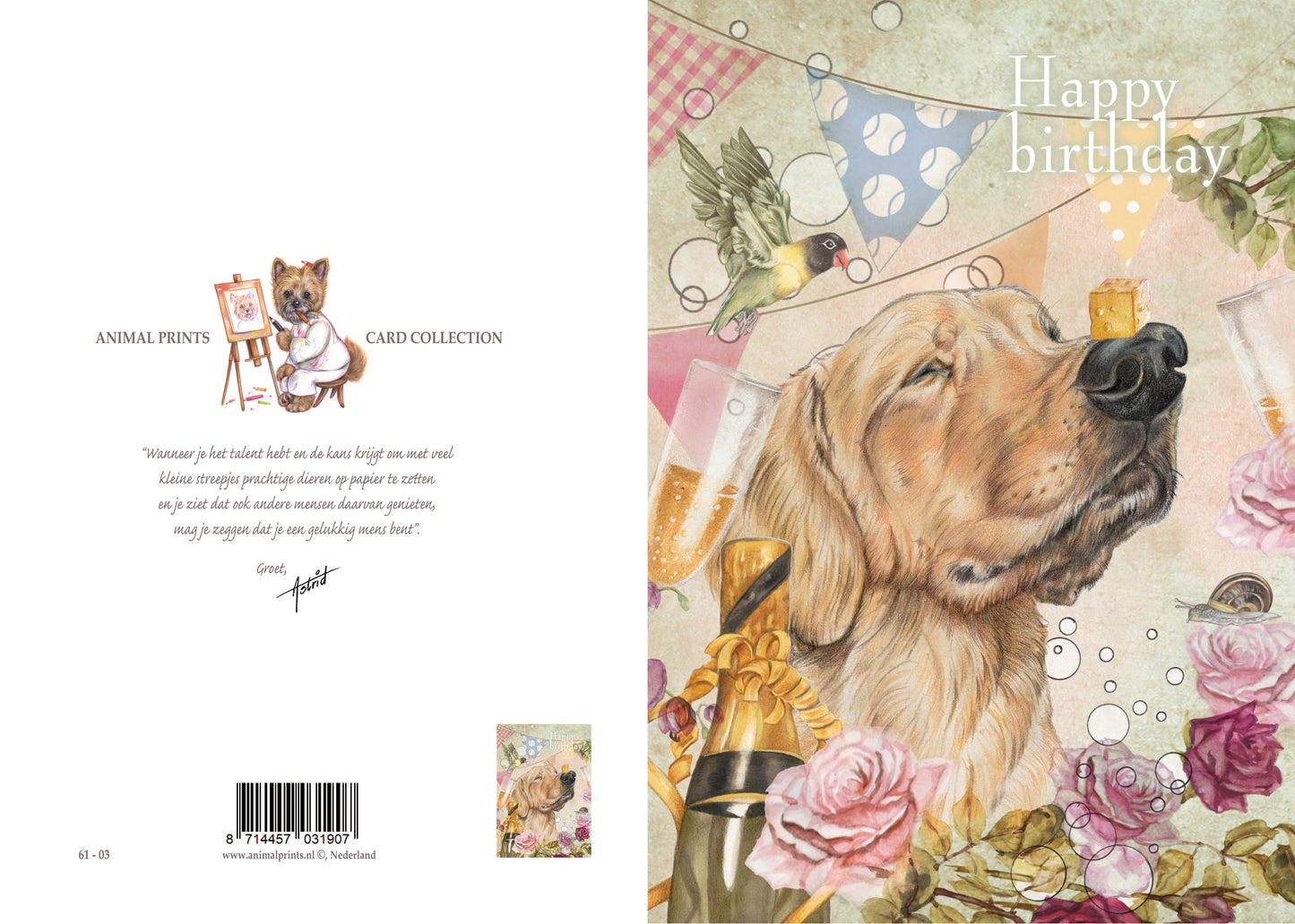 Klapkaart A4 formaat - Happy Birthday - Dog