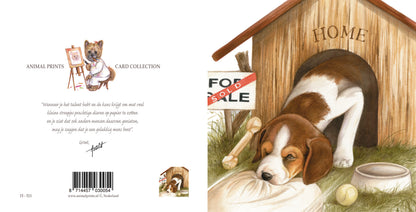 Square card - Moving. Dog house for sale (Beagle dog print)