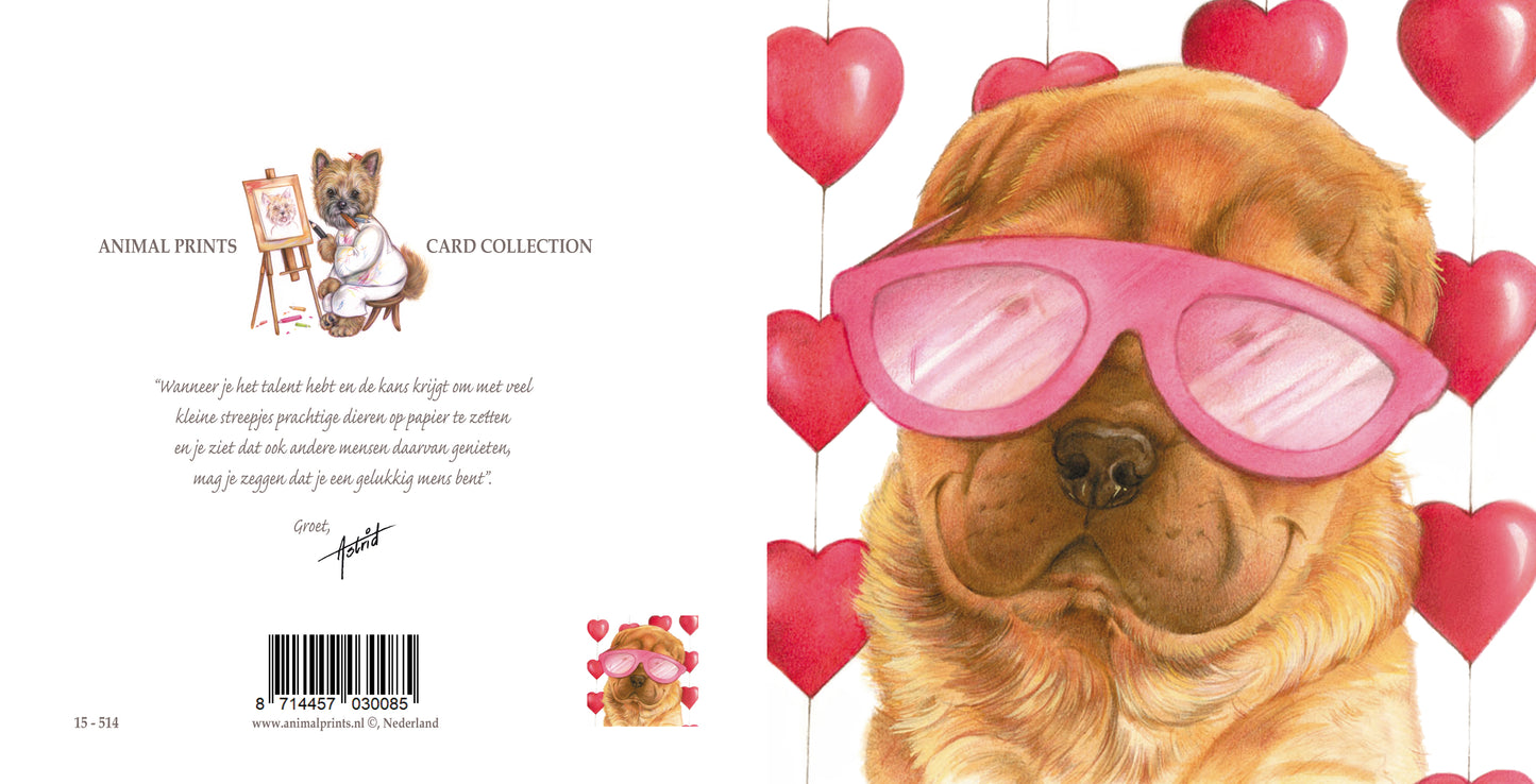 Square card - Love, my Valentine, my great love (Dog, Sharpei)