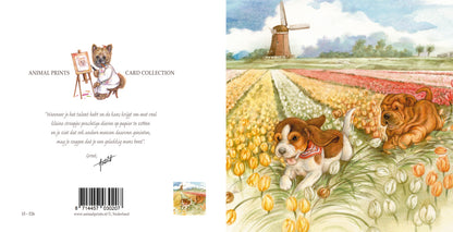 Quadratische Karte – Holländische Szene, einfach so herumtollen... (Beagle und Shar-Pei)