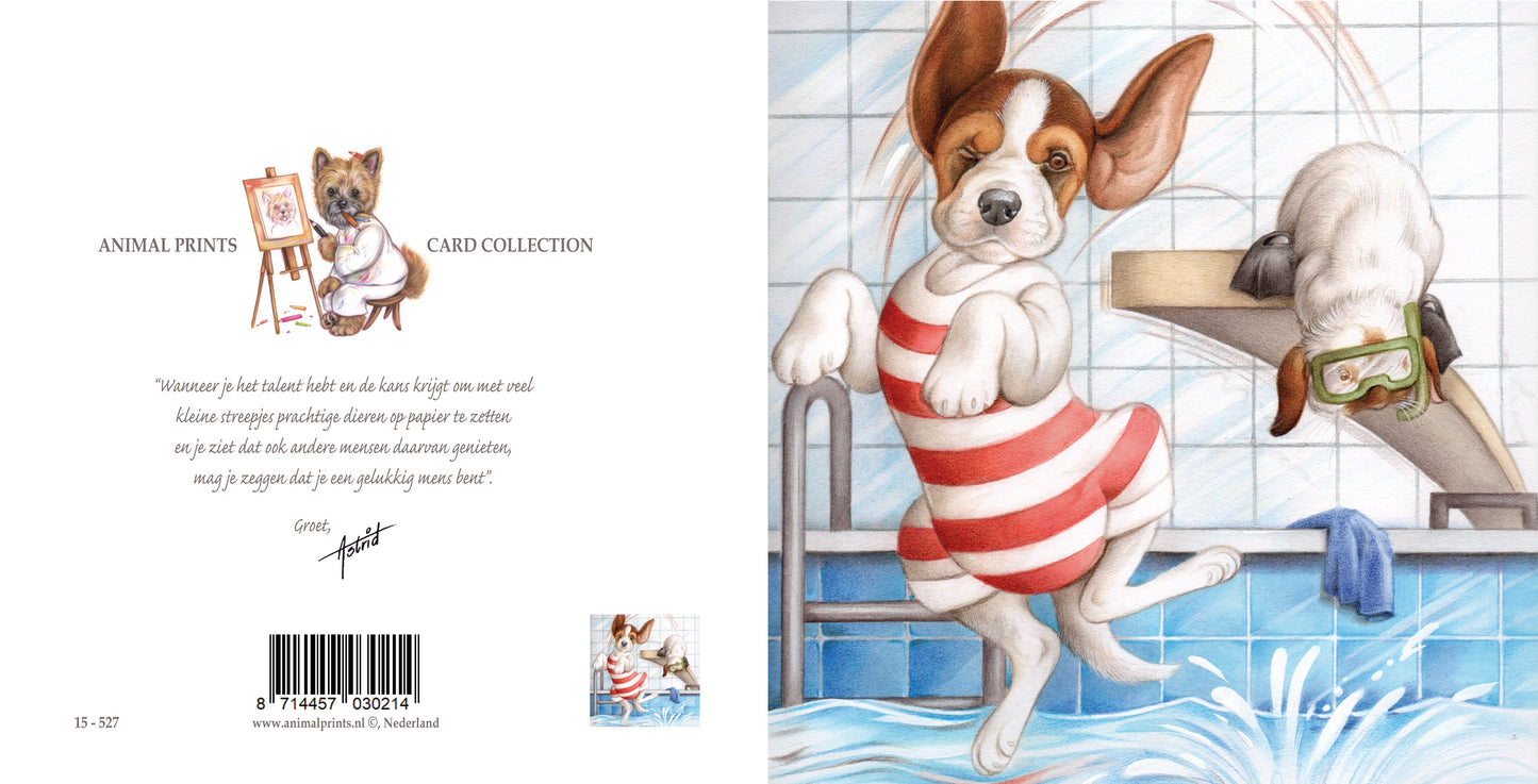 Square card - Taking a nice dip together (dog, Beagle, rabbit)