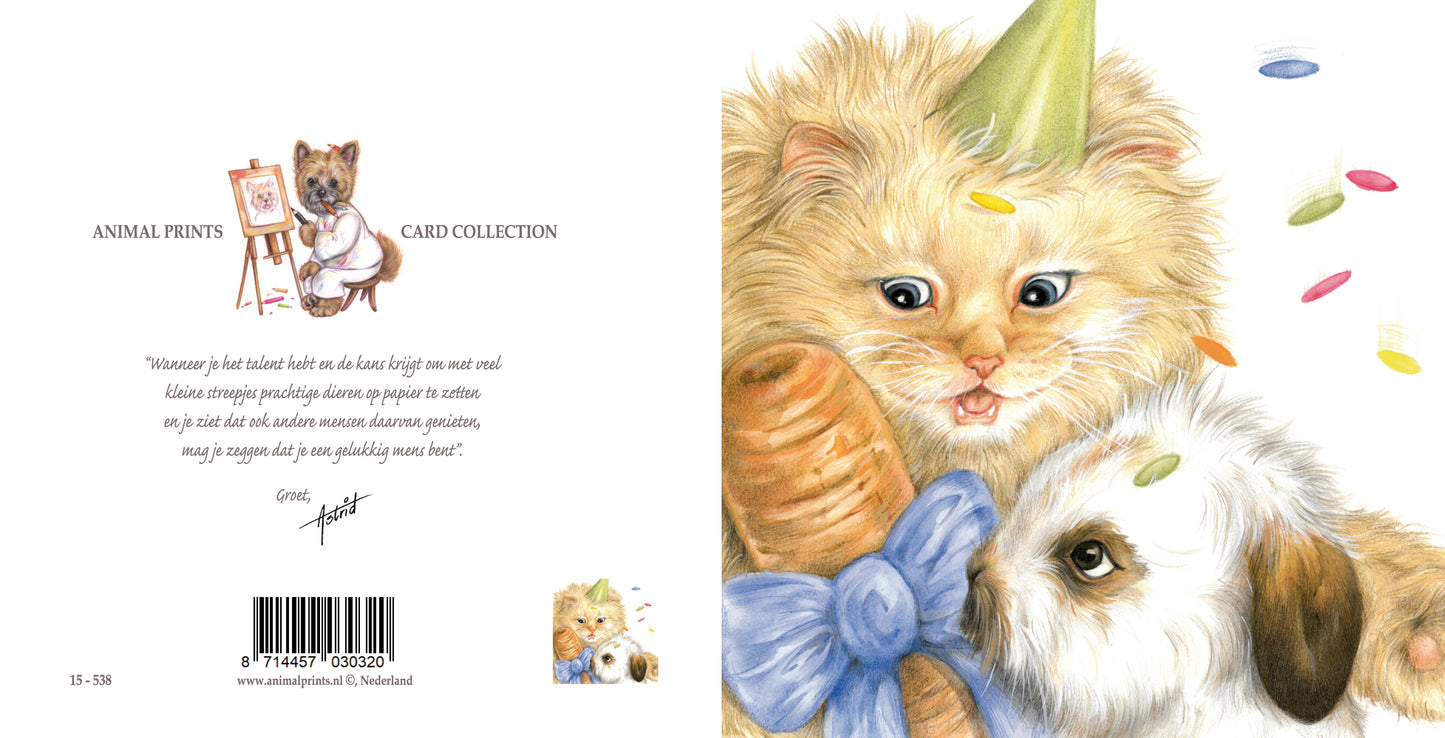 Square card - Who's so lucky to get a carrot for their birthday? (Persian cat, rabbit)