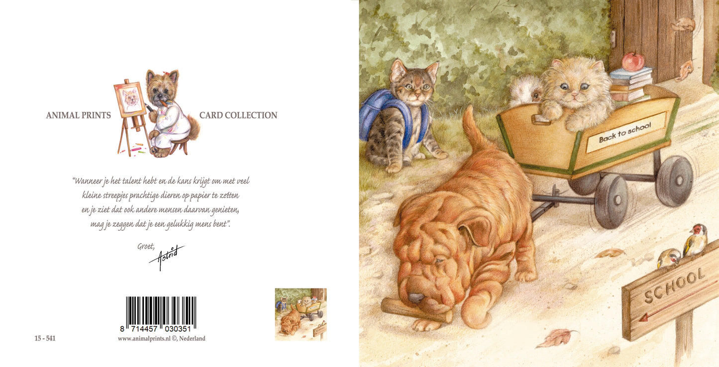 Square-Karte – Letztendlich werden wir alle klüger sein. Zurück zur Schule. (Hund, Katze, Kaninchen, Shar-Pei)