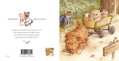 Square-Karte – Letztendlich werden wir alle klüger sein. Zurück zur Schule. (Hund, Katze, Kaninchen, Shar-Pei)