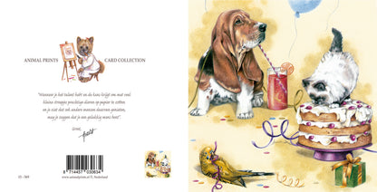 Vierkante kaart - Hieperdepiep, Hoera. Welkom op mijn verjaardagsfeestje!!! (hond en kat)