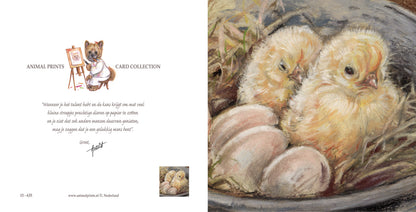 Square card - 2 chicks present, 3 more to go... (Chicken print)