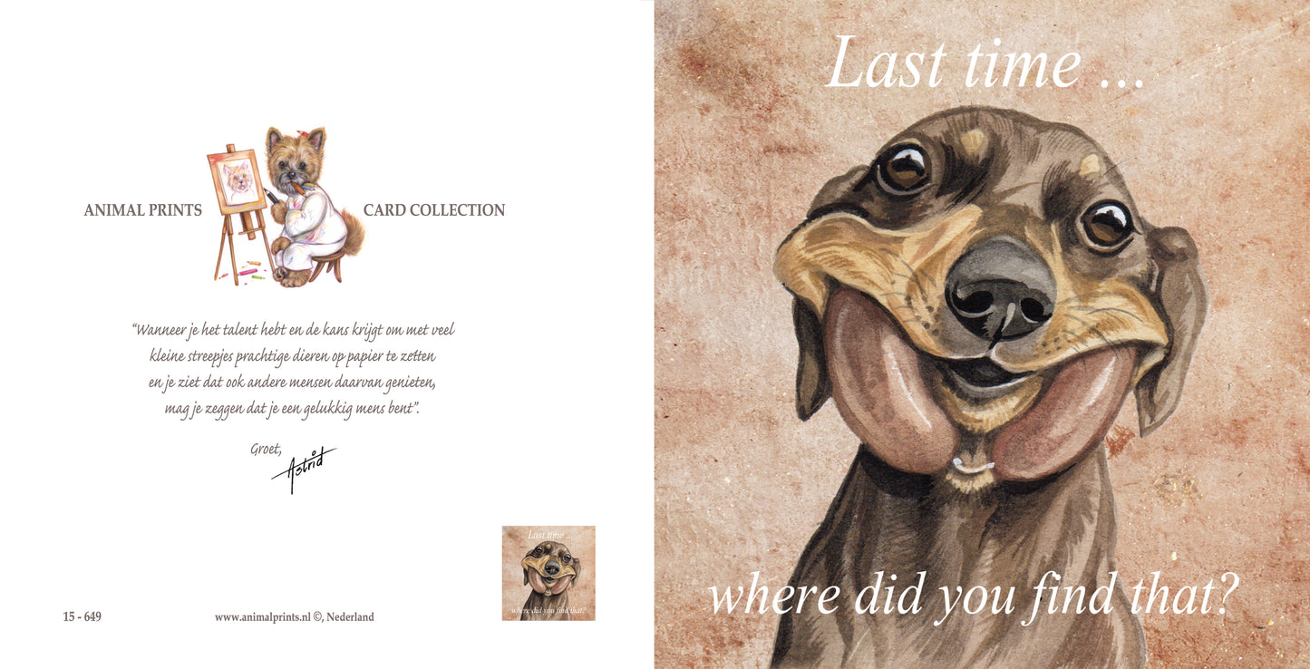 Square card - Last time...., where did you find that (Dachshund / Dachshund)