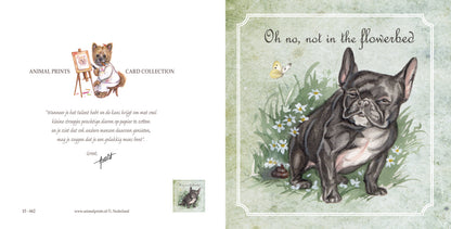 Quadratische Karte - Oh nein, nicht im Blumenbeet (Hund, Französische Bulldogge)