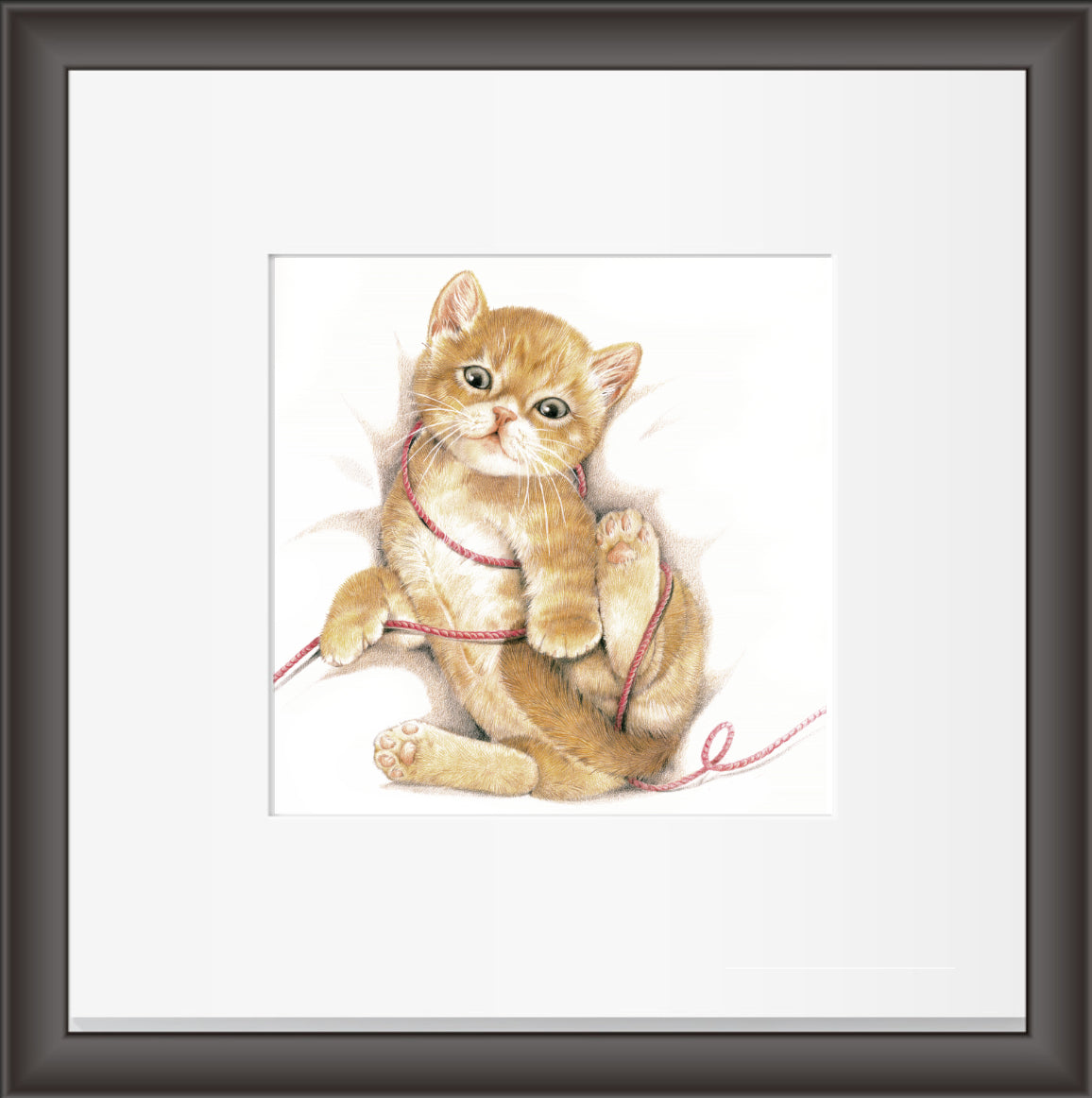 Reproductie "Liggende kat met wol"